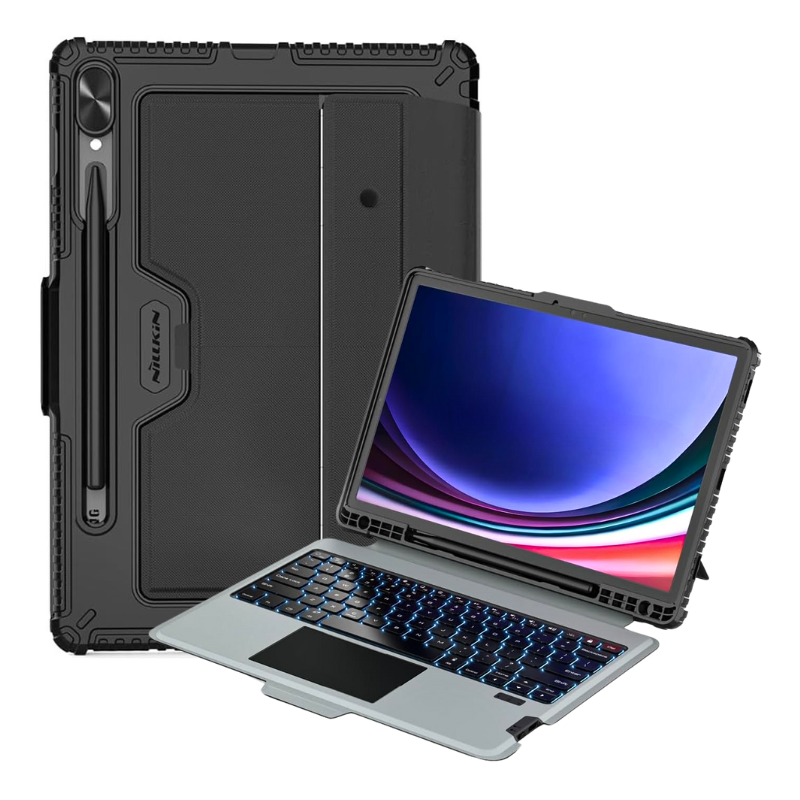 Multi-Angle Bluetooth Trackpad Backlit Heavy Duty Keyboard Case for Samsung Galaxy Tab S9 Plus & S9 FE Plus & S10 Plus 12.4" 2023/2024 - KIBO